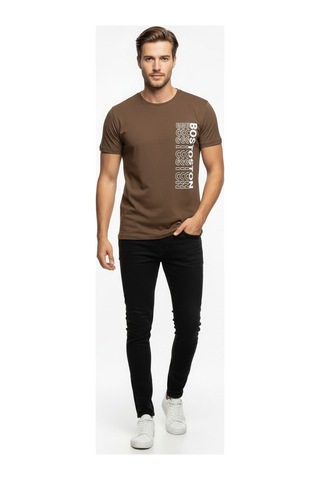 Urban Boston Dikey Baskı Erkek Tişört Slim Fit, Sokak Stili Günlük T-shirt Çok renkli