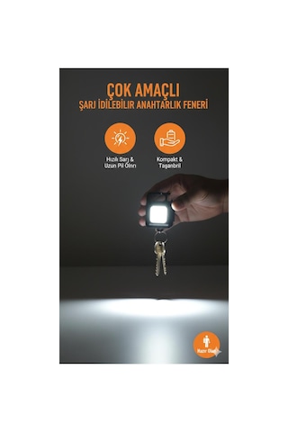 Çok Amaçlı Şarj Edilebilir Anahtarlık Fener Kompakt, Güçlü Işık, Uzun Pil Ömrü Beyaz