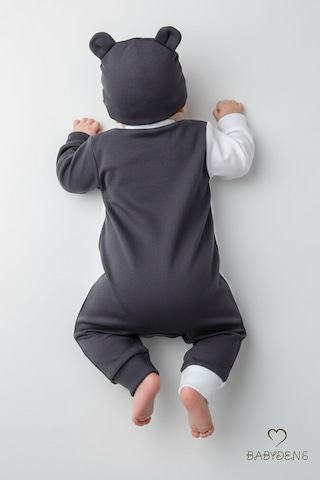 Babyden's Panda Baskılı Bebek Tulum & Şapka Seti,unisex Çıtçıtlı Uzun Kollu Yenidoğan Tulumu ,%100pamuk Antrasit - Beyaz