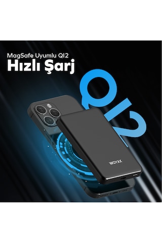 Woyax Magsafe Powerbank 5000 Mah Qı2 Siyah Renk 20w Hızlı Taşınabilir Şarj Cihazı Siyah