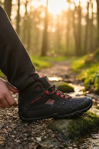 Enoch Erkek Termal Soft Shell Su Geçirmez Outdoor Trekking Ve Doğa Botu Siyah - Kırmızı