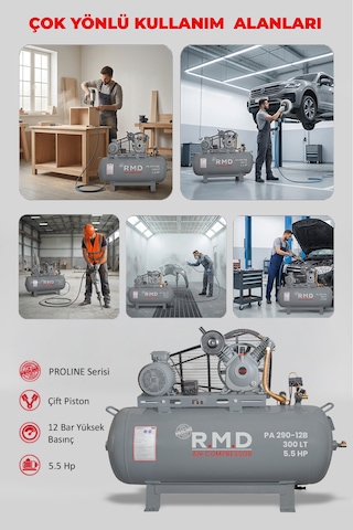 Pistonlu Hava Kompresörü 300 Lt 2 Kafa 12 Bar 5.5 Hp I Paı290ı12b