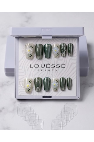 Louésse Daisy Fresh Takma Tırnak 12 Li Yeşil Papatya Desenli Fresh Mood Nail