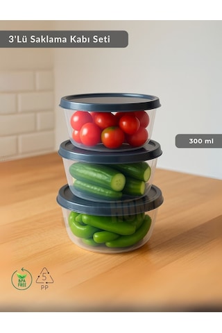 Jet's Home Yuvarlak 3'lü Saklama Kabı Bpa Free Derin Dondurucu İçin Uygun Beslenme Kabı 300 Ml Şeffaf