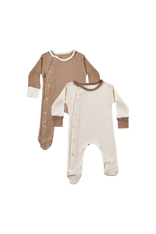 Tinylamb Milky Chocolate Bebek Tulum Takımı 2 Parça Unisex Organik Pamuk Yenidoğan Hediye Seti Kahverengi-krem