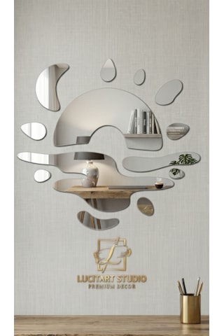 Dekoratif Gün Batımı Ayna Seti - 1mm Gümüş Ayna Pleksi - Modern Salon Ve Yatak Odası Duvar Dekoru 50x55 Cm Siyah