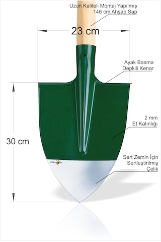Uzun Saplı 140 Cm Çelik Sivri Uçlu Sağlam 2 Mm Kalınlığında 30 Cm Bel Küreği Bahçe Tarla Ekim Öncesi Toprak Kaldırmak İçin Eğilmez Sertleştirilmiş Sivri Uçlu Çim Depkili Bel Küreği Ve Sap