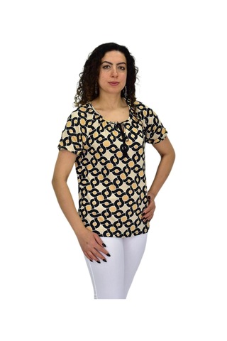 Linsolita Kadın Kısa Kol Baskılı Bluz Bgl-st04700 Bej