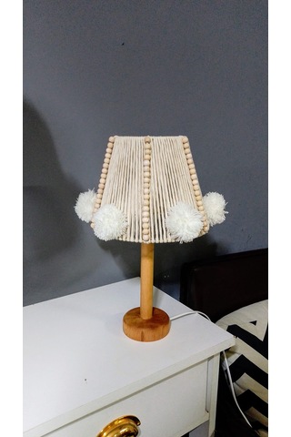 Çocuk Odası Avize Bebek Odası Avize Makrome Abajur Set Boncuk Ponpon Avize Ekru