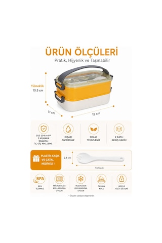 Vagonlife Vgn-462 Sarı-beyaz 1400 Ml 3 Bölmeli Paslanmaz Çelik Lunch Box Beslenme Kabı Çok Renkli