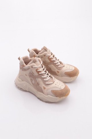 Dgn 6580 Kadin Kalin Taban Sneaker Ayakkabi Bej Rose