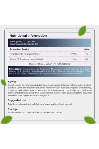 Marine Magnesium + Vitamin B6 -360mg 180 Capsules