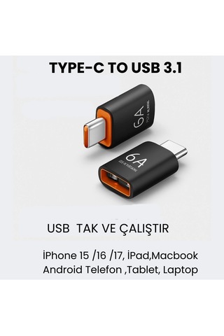 Usb Type-c 6a 120w Gen 3.1 Otg Dönüşrüeücü Adaptör 1 Adet