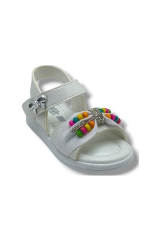 Butiqe 1810-26 Simli Renkli Boncuk Taşli Anatomik Kız Çocuk Sandalet 22-25 Beyaz