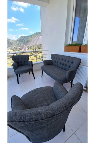 Azra Mobilya Balkon Koltuğu-berjer-koltuk Takımı -çay Seti Koltuk-gri-keten -ofis Koltuğu -ahşap Gri