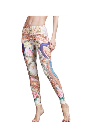Paıyıge Kadın Baskılı Tavuskuşu Hk47 Yoga Pantolon Kırmızı - Beyaz