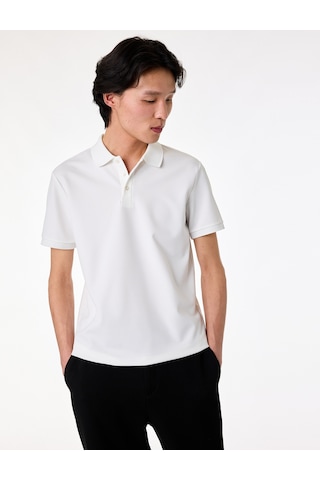 Koton Kısa Kollu Düğmeli Polo Yaka Slim Fit Tişört Beyaz 6sam10077mk