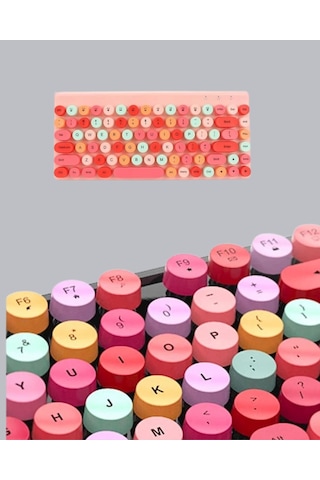 Renkli Retro Tuş Takımlı Klavye 3 Cihaz Bağlantısı, Medya Kısayol Tuşları