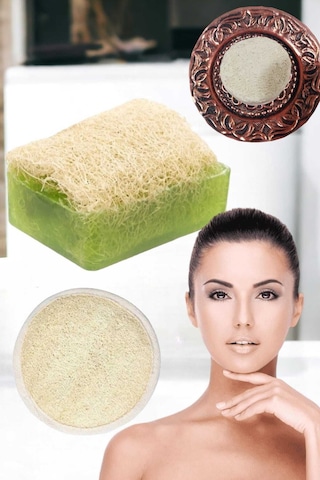 3'lü Set Kabak Lifli Okado Sabun Peeling Temizleme Taşı Kabak Yüz Kesesi