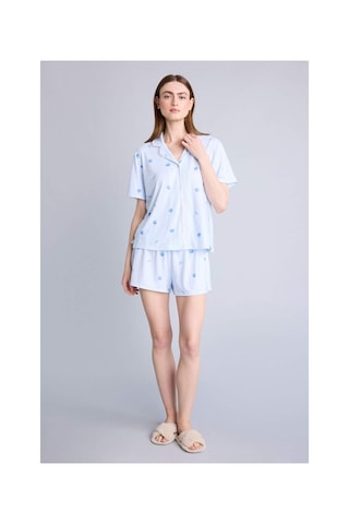 Defacto Regular Fıt Kısa Kollu 2li Softshell Pijama Takım H5459ax26smbe745 Mavi-be745