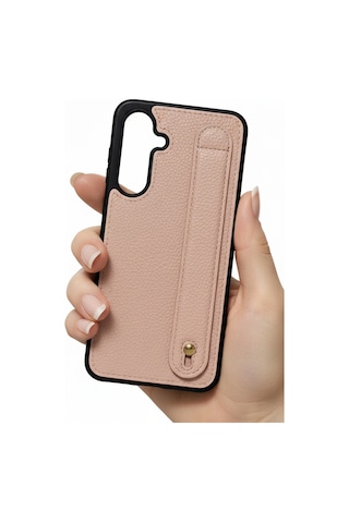 Samsung Uyumlu Galaxy A16 Tutmaçlı Toz Pembe Yumuşak Deri Kılıf