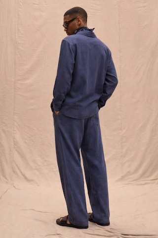 Tarz Cool Erkek Haki Tencel Kumaş Oversize Gömlek Pantolon Takım Rahat Kesim Yazlık Kombin Lacivert