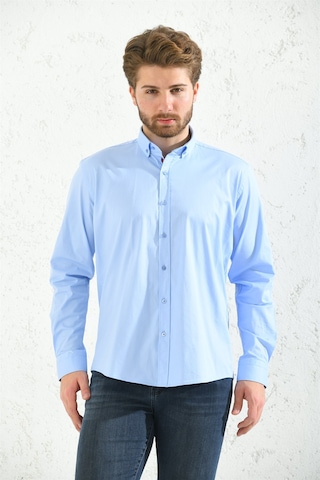 Erkek Slim Fit Uzun Kol Yıkamalı Gabardin Hediye Kutulu Gömlek - Mavi