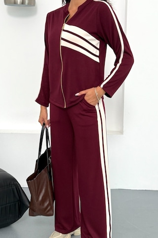 Ded Collectıon Kadın Önü Yarım Şerit Detaylı Fermuarlı Spor Şık Modal Alt Üst Takım Bordo