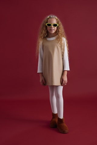 Luess Kız Çocuk Deri Düğme Detaylı Elbise-bej Bej