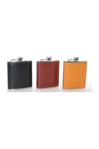 Paslanmaz Çelik Tekli 7 Oz Derili Matara Alk2660 Açık Lacivert