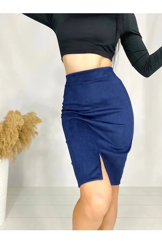 Rellı Kadın Süet Kalem Etek 119229716 Mavi
