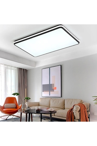 Siyah Dikdörtgen Kumandalı Dimli 3 Işık Renkli 88x62cm Led Tavan 3Renk Kumandalı