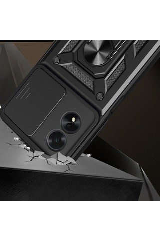 Zore Oppo A38 Uyumlu Magnetik Standlı Kamera Korumalı Msra Sürgülü Vega Kapak-siyah Siyah