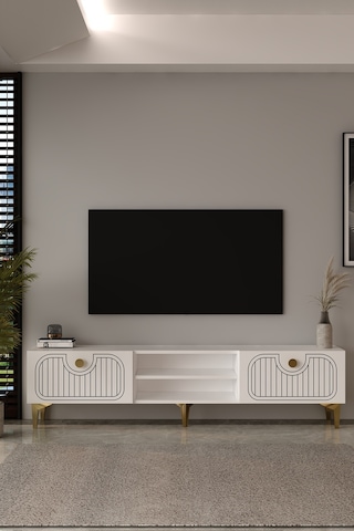180dhdtsr3ba Hera Lazer Desenli Raflı Tv Sehpası,ünitesi Beyaz-altın