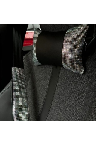 Işıltılı Pırlanta Taşlı Ergonomik Boyun Yastığı Ve Konforlu Emniyet Kemer Süngeri Seti Üniversal Silver Gümüş Renk
