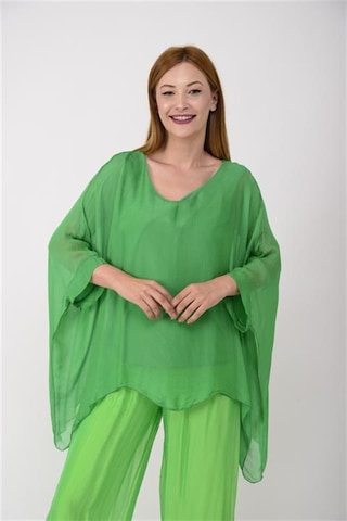 İtalyan Yarasa Kol İpek Bluz-8869 Yeşil