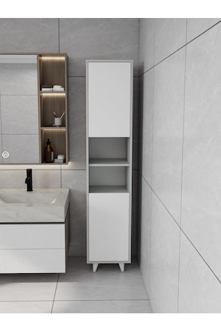 Riva Çamaşır Sepetli Banyo Dolabı Külgri Renk Gri