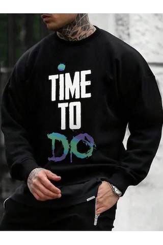 Adrift Slogan Graphic Drop Shoulder Sweatshirt Siyah Siyah