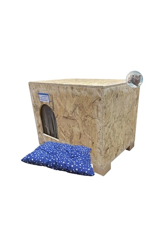 Reyo Ahşap Kedi Evi Osb Minderli 61 x 41 x 36 CM Sokak Kedi Evi CAT49M
