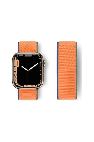 Apple Watch 42mm Uyumlu Hasırlı Cırtcırtlı Kordon - Turuncu