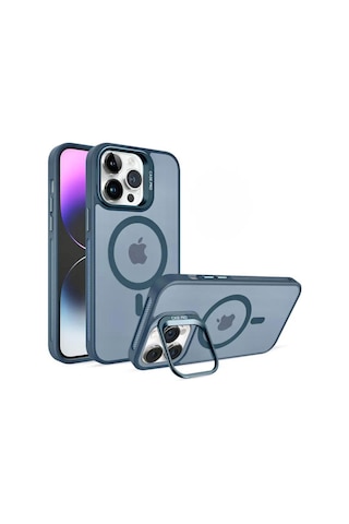 Apple Uyumlu iPhone 14 Pro Max Magsafe Stantlı Premium Kılıf Lens Mavi Apple Uyumlu iPhone 14 Pro Max Magsafe Stantlı Premium Kılıf Lens Mavi