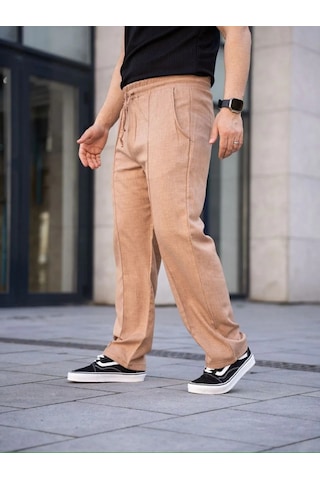 Erkek Keten Cepli Çıma Dikişli Jogger Buggy Pantalon Rahat Kalıp - Kahverengi Kahverengi