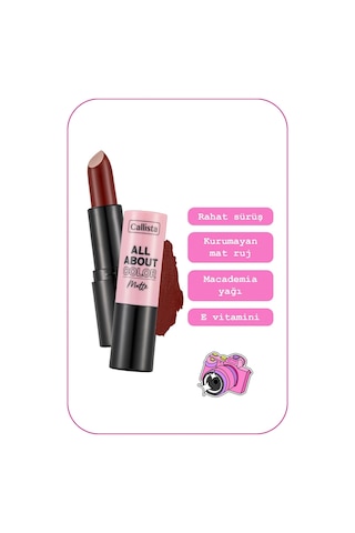 Callista All About Color Matte Lipstick Mat Görünümlü Ruj 509 Ruby Reing - Bordo