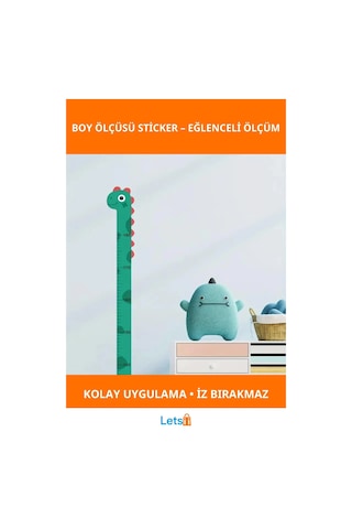 Sevimli Dinozor Boy Ölçüsü Sticker Çocuk Odası Dekoru