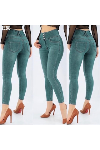 Simala Yüksek Bel Likralı Jean Pantolon 90 Cm Yeşil