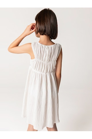 Sheshe Büzgülü Beyaz Kolsuz Kız Çocuk Elbise Renkli