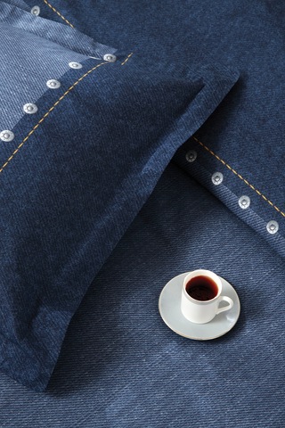 Oregon Çift Kişilik Lastikli Çarşaf Denim Nevresim Takımı Lacivert