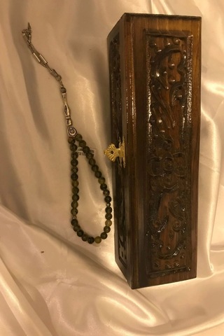 Tespih Akik Doğal Taş Tesbih Gümüş İmameli Ahşap Kutulu 6mm Akik Çok Renkli