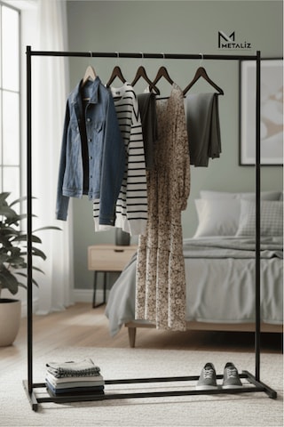 Siyah Metal Konfeksiyon Askısı - Minimalist Elbise Askılığı - Butik Tipi Askı Siyah