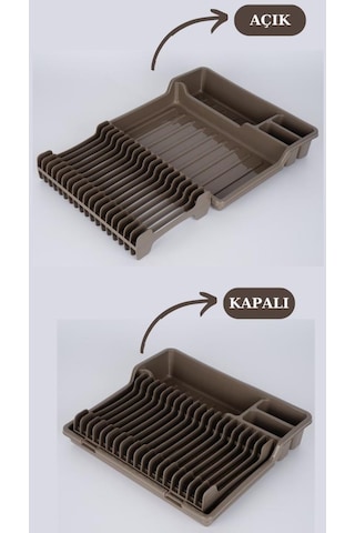 Flosoft Katlanır Bulaşıklık, Kaşıklık Bölmeli Tabaklık Kurutmalık Kahverengi